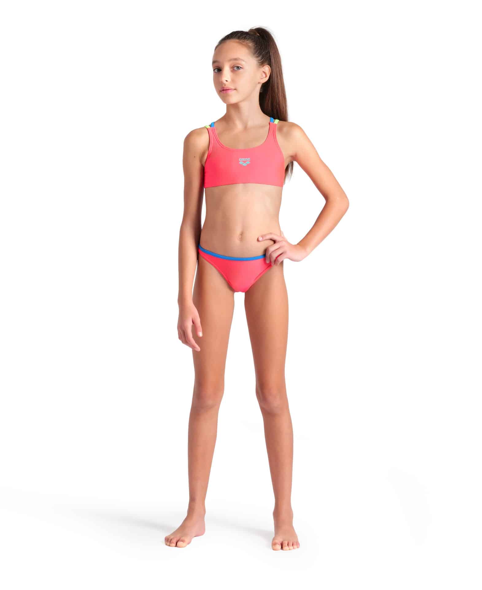 BIKINI SOLID TWO PIECES ARENA bambina Fluo Red Blue