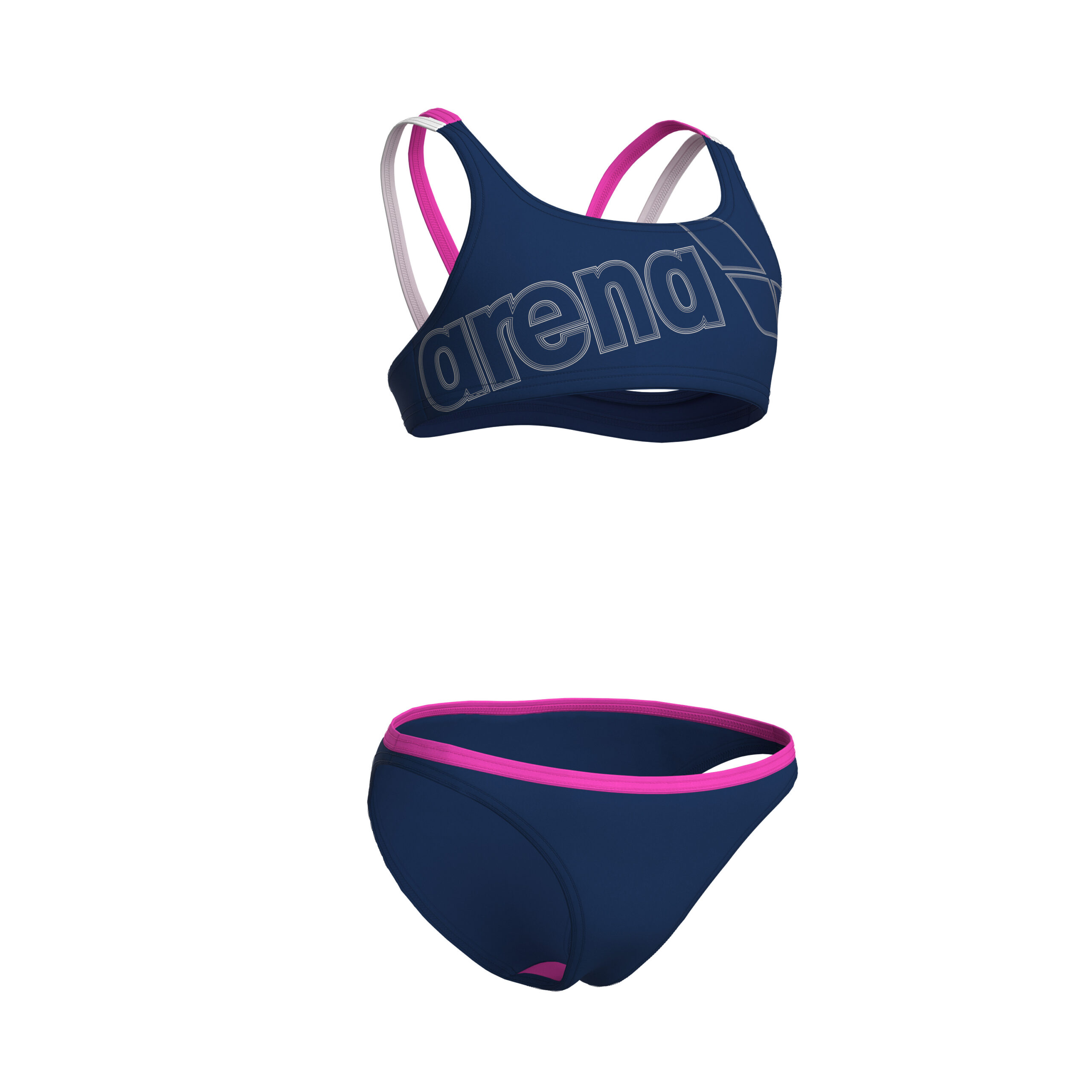 BIKINI LOGO TWO PIECES ARENA bambina Navy Shocking Pink White