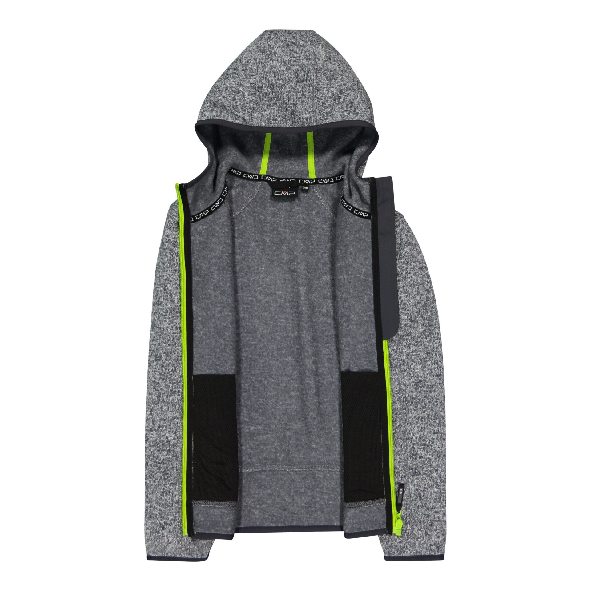 3H60844_16UH_D Pile da bambino knit-tech mélange con cappuccio CMP GRIGIO DAVANTI APERTO