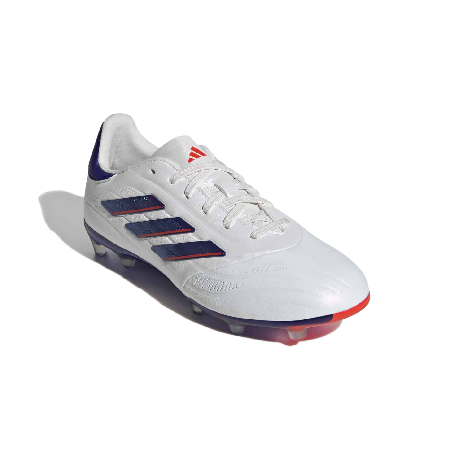 IG6406_5_FOOTWEAR_Photography_Front Lateral Top View_white Scarpa calcio COPA PURE 2 ELITE FG Junior Bianco Blu