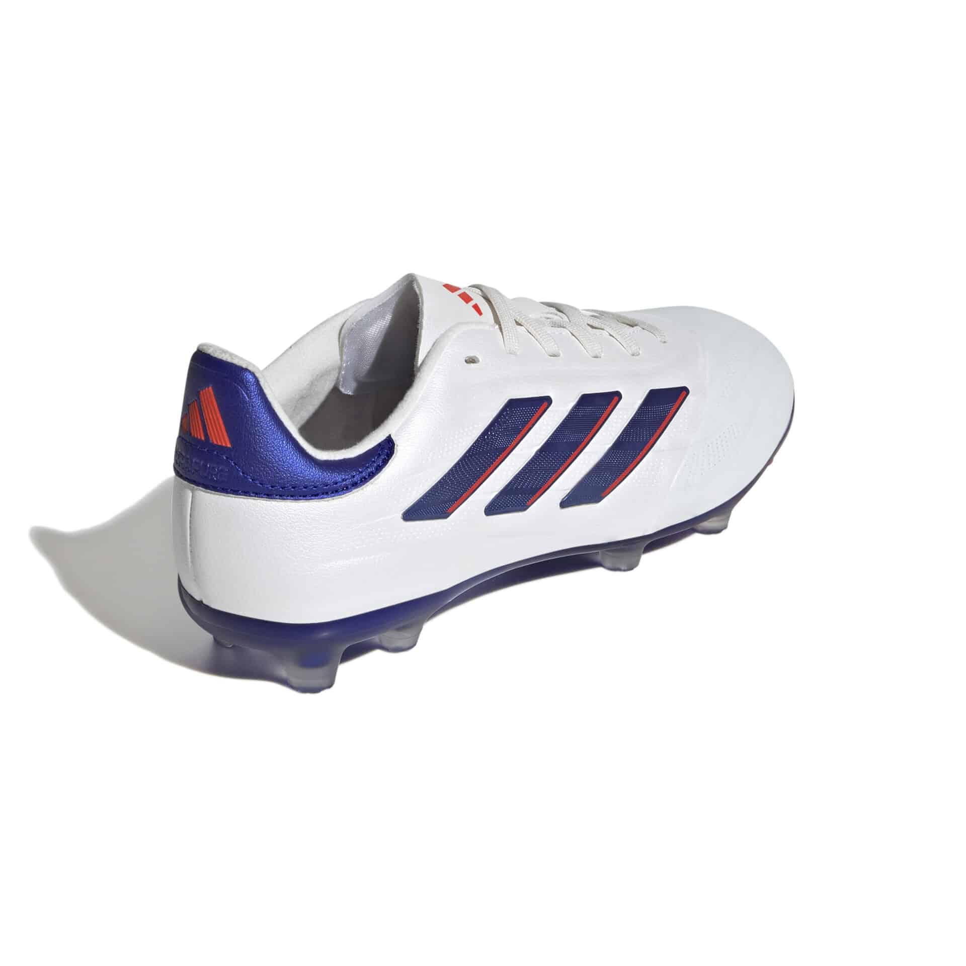 IG6406_6_FOOTWEAR_Photography_Back Lateral Top View_white Scarpa calcio COPA PURE 2 ELITE FG Junior Bianco Blu