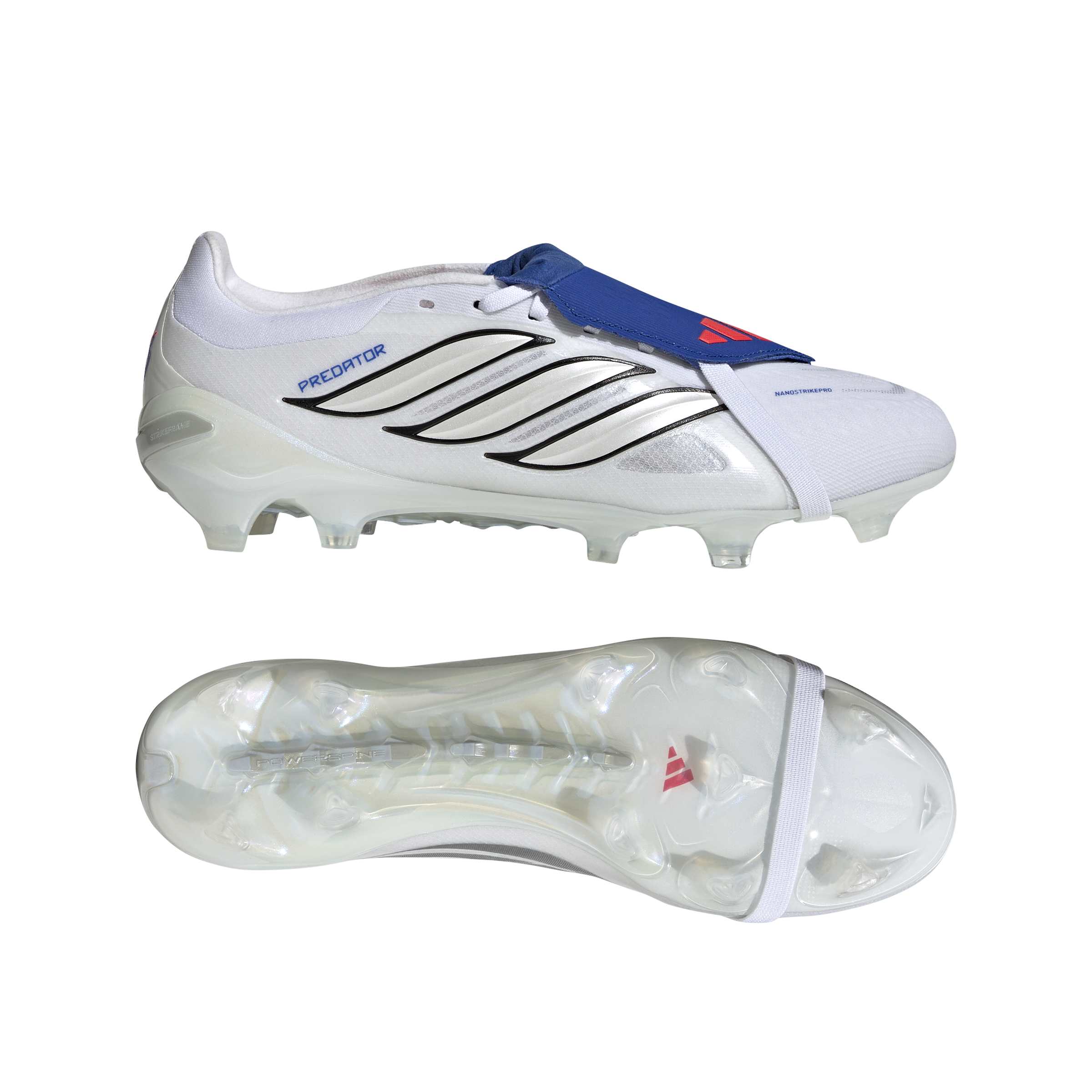 JR3322_11_FOOTWEAR_Photography_Side Lateral Bottom View_white Scarpe calcio ADIDAS PREDATOR PRO FT FG Bianco Blu