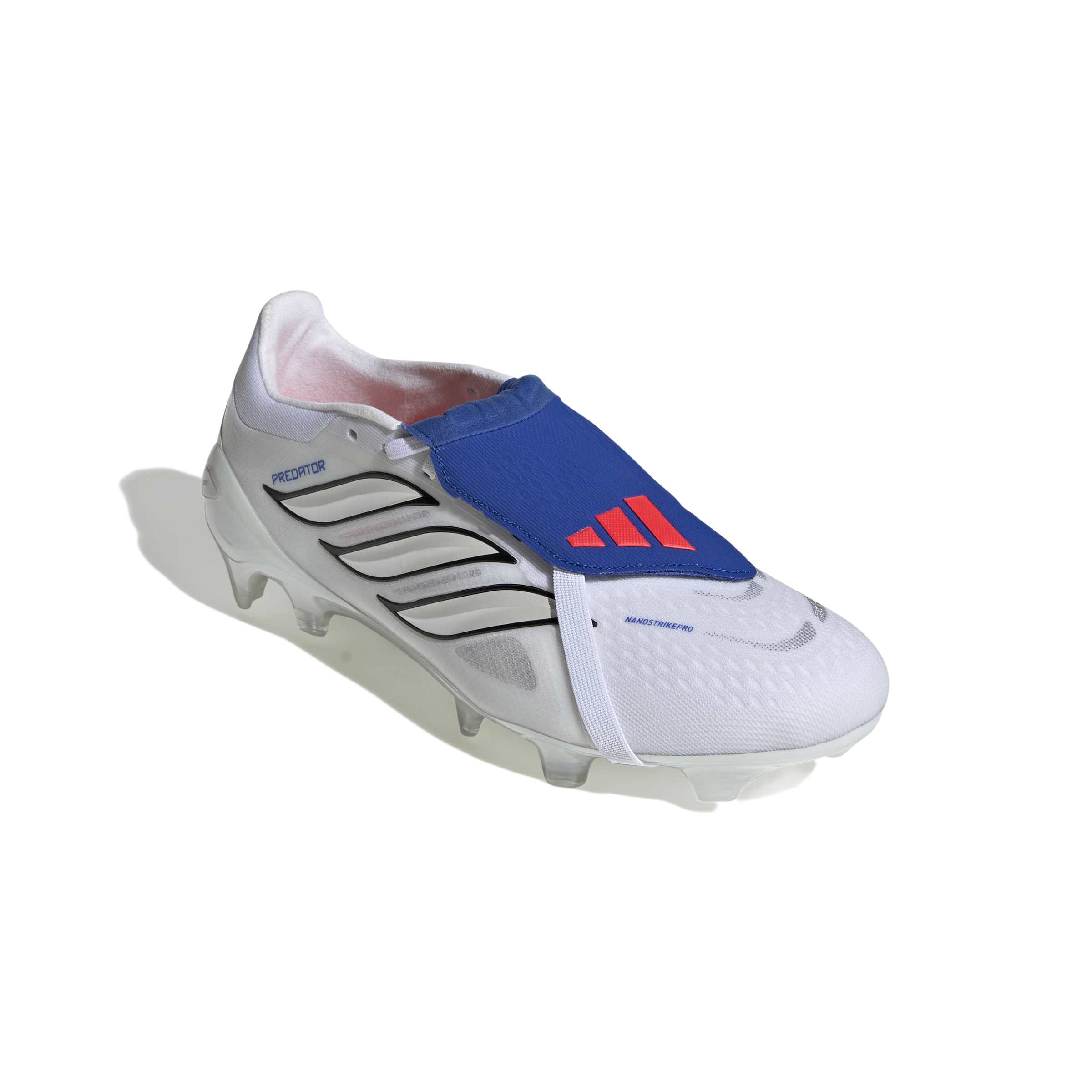 JR3322_5_FOOTWEAR_Photography_Front Lateral Top View_white Scarpe calcio ADIDAS PREDATOR PRO FT FG Bianco Blu