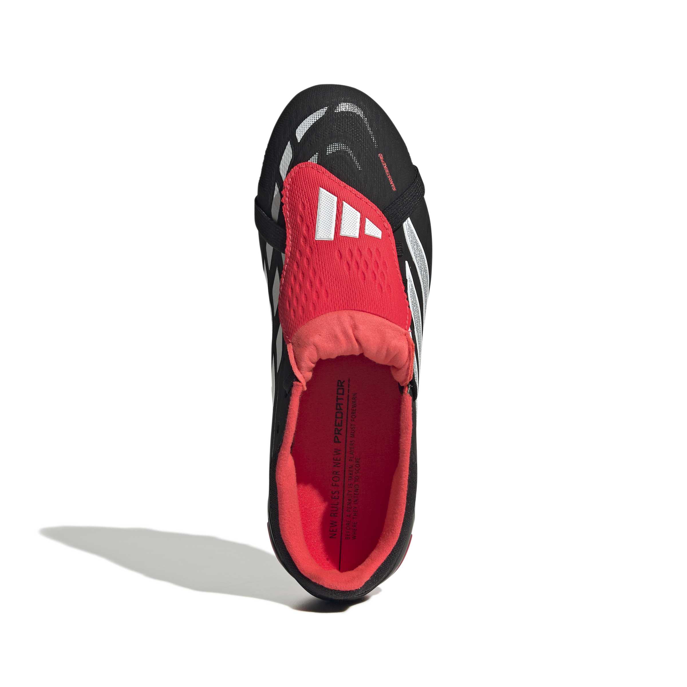 JR3332_2_FOOTWEAR_Photography_Top Portrait View_white Scarpe calcio ADIDAS PREDATOR ELITE FT FG Junior Black White Lucid Red