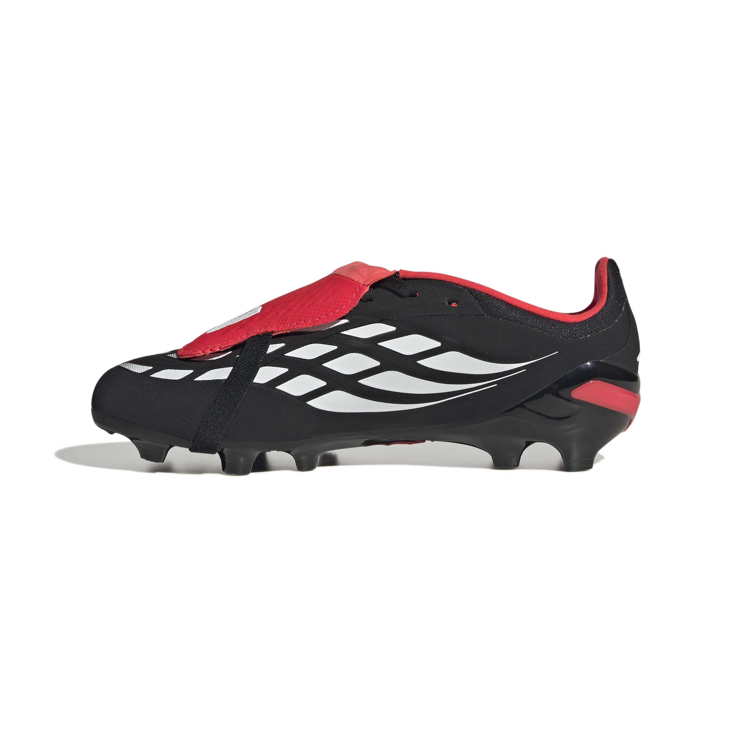 JR3332_4_FOOTWEAR_Photography_Side Medial Center View_white Scarpe calcio ADIDAS PREDATOR ELITE FT FG Junior Black White Lucid Red
