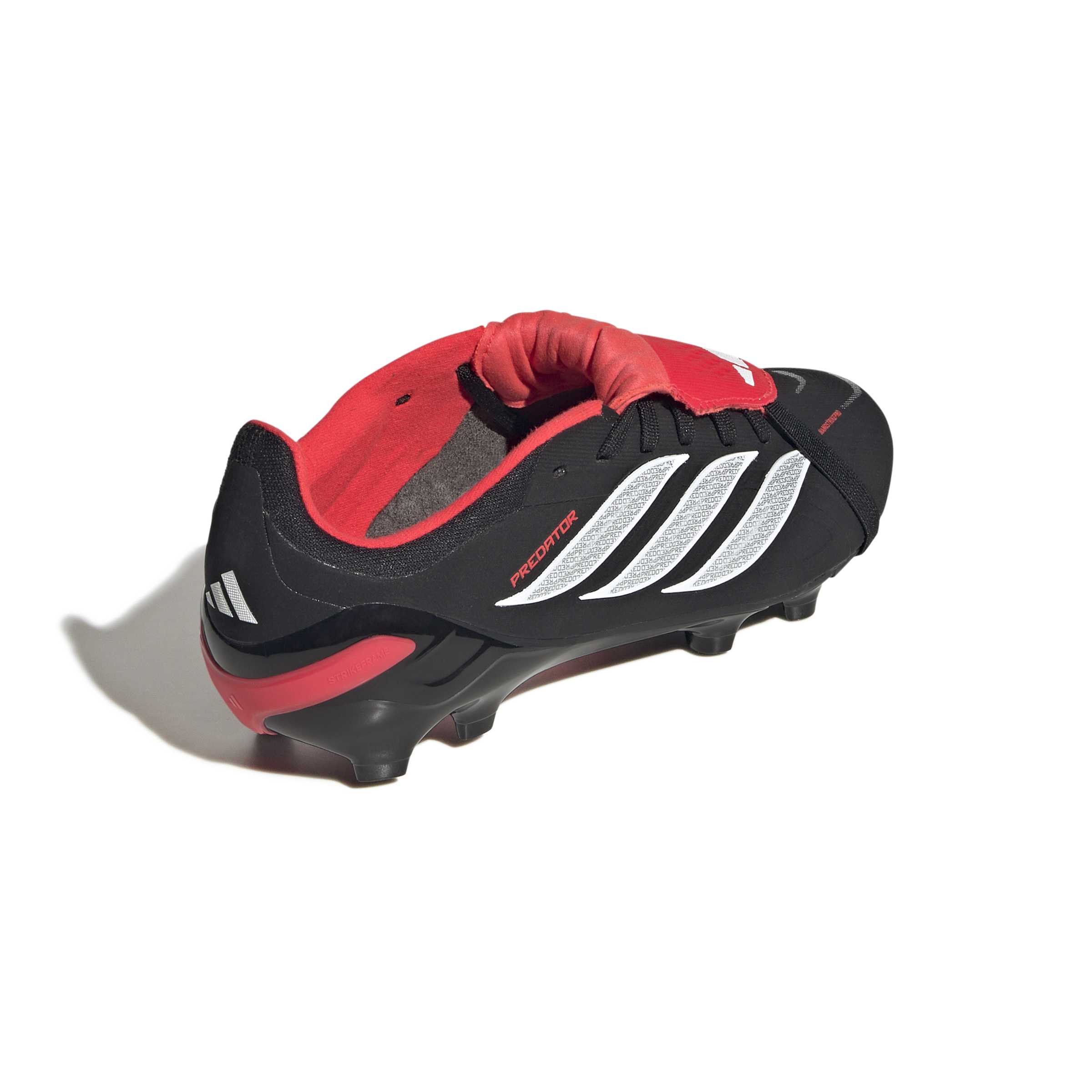 JR3332_6_FOOTWEAR_Photography_Back Lateral Top View_white Scarpe calcio ADIDAS PREDATOR ELITE FT FG Junior Black White Lucid Red