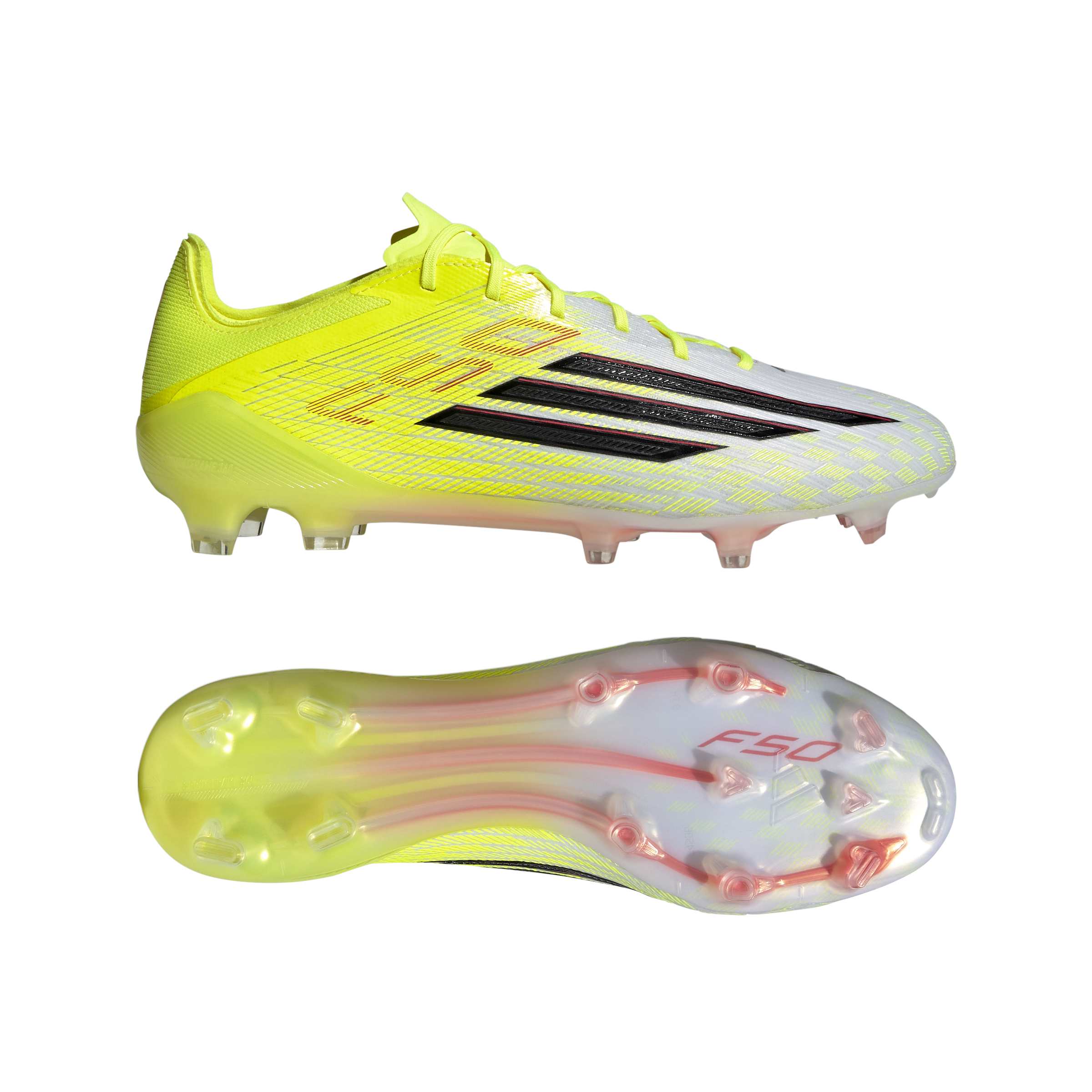JR6457_11_FOOTWEAR_Photography_Side Lateral Bottom View_white Scarpe calcio ADIDAS F50 ELITE FG Yellow