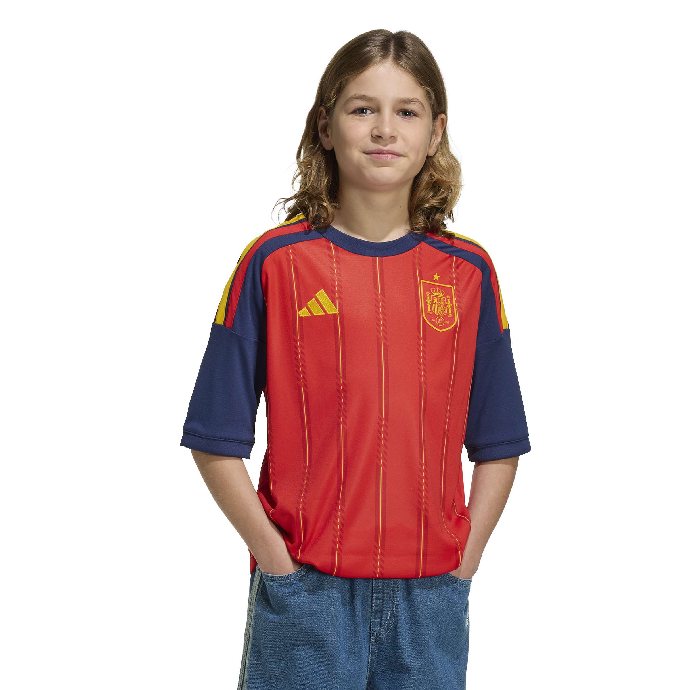 JZ5757_3_APPAREL_On Model_Standard View_white ADIDAS Maglia Home SPAGNA 26 Junior