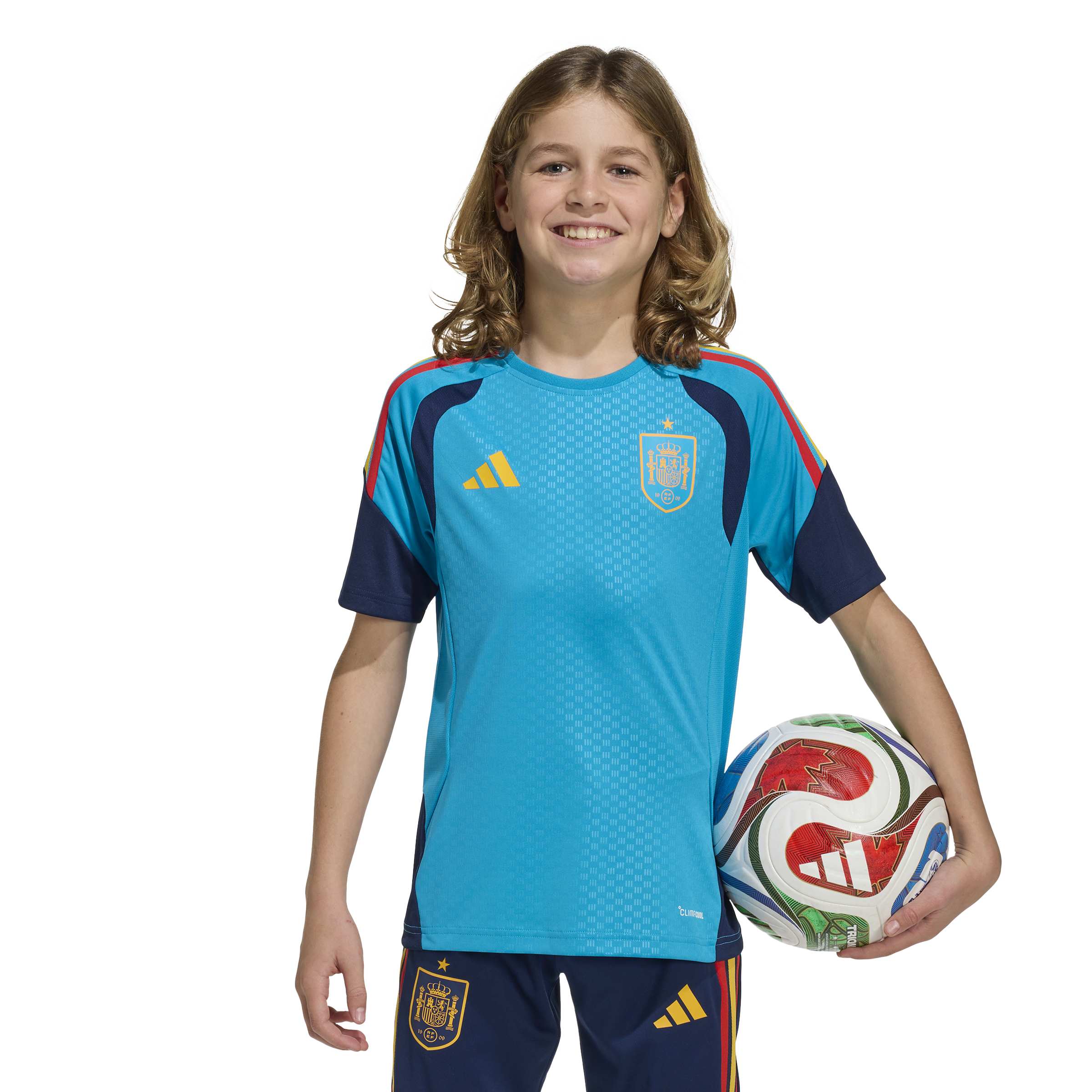 KB0679_3_APPAREL_On Model_Standard View_white ADIDAS Maglia Allenamento SPAGNA 26 Junior