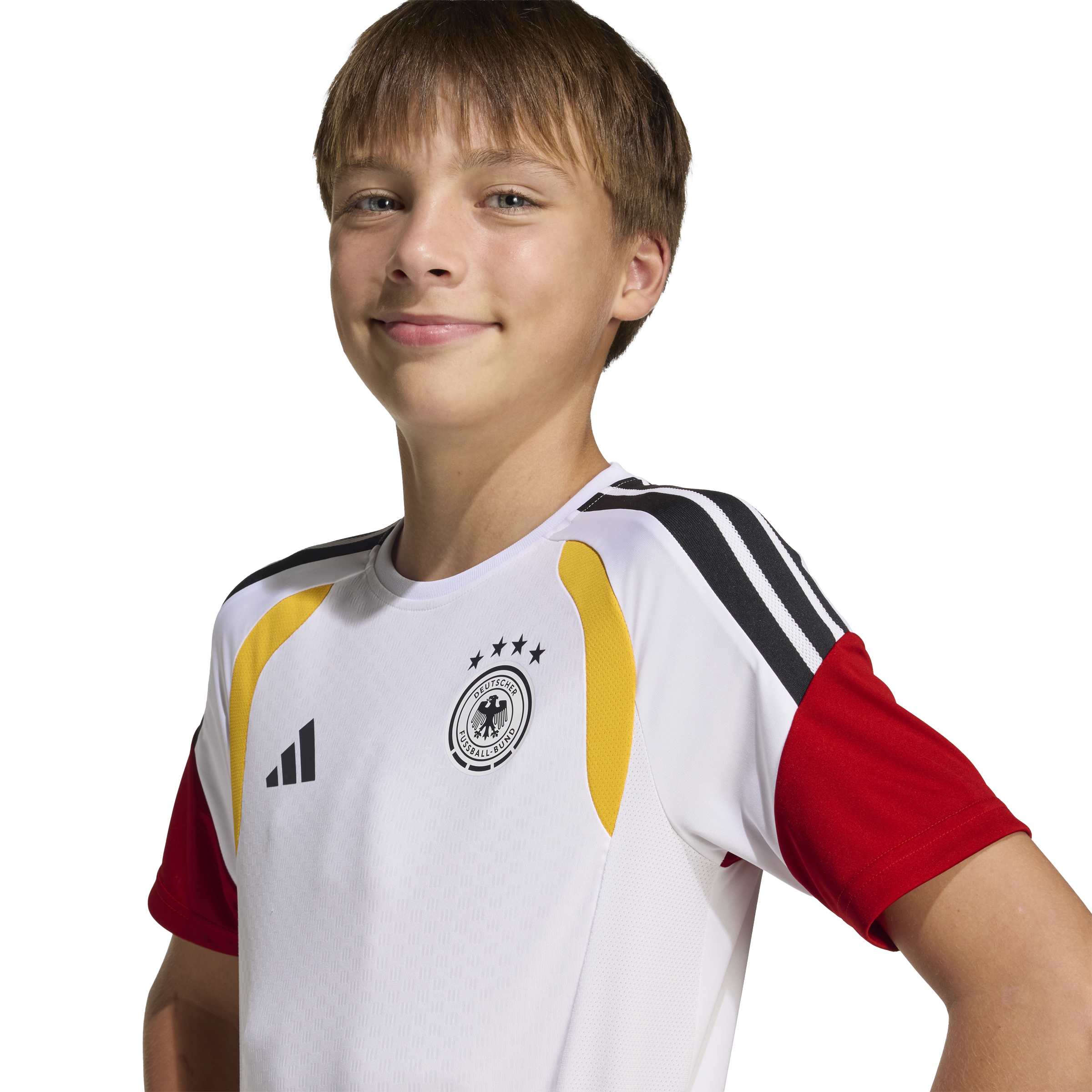 KB4441_6_APPAREL_On Model_Detail View 1_white ADIDAS Maglia Allenamento GERMANIA 26 Junior
