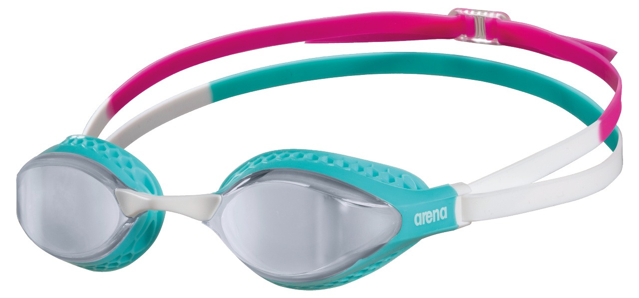 ARENA 003151 AIR-SPEED MIRROR 104 SILVER-TURQUOISE occhialini Air Speed Mirror di Arena modello, pensato per il nuoto competitivo, ha delle speciali guarnizioni con struttura a nido d'ape, che aderiscono perfettamente alla forma del tuo viso studiate per ridurre la pressione intorno agli occhi