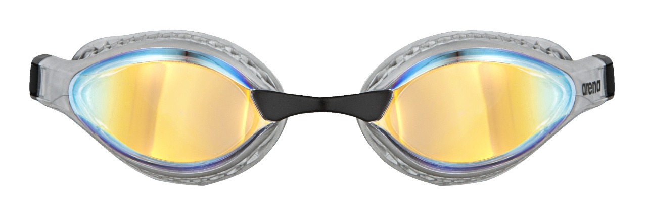 ARENA 003151 AIR-SPEED MIRROR 201 YELLOW-SILVER_2 occhialini Air Speed Mirror di Arena modello, pensato per il nuoto competitivo, ha delle speciali guarnizioni con struttura a nido d'ape, che aderiscono perfettamente alla forma del tuo viso studiate per ridurre la pressione intorno agli occhi