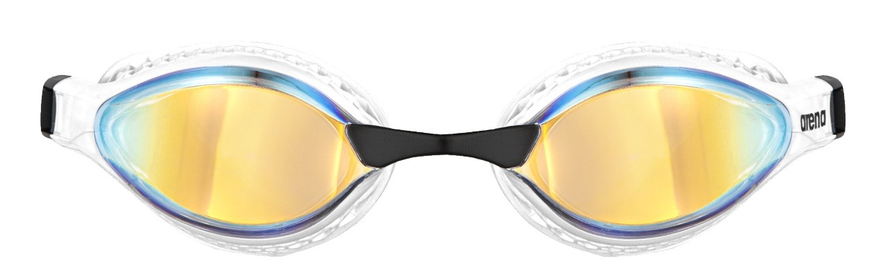 ARENA 003151 AIR-SPEED MIRROR 202 YELLOW-WHITE_2 occhialini Air Speed Mirror di Arena modello, pensato per il nuoto competitivo, ha delle speciali guarnizioni con struttura a nido d'ape, che aderiscono perfettamente alla forma del tuo viso studiate per ridurre la pressione intorno agli occhi