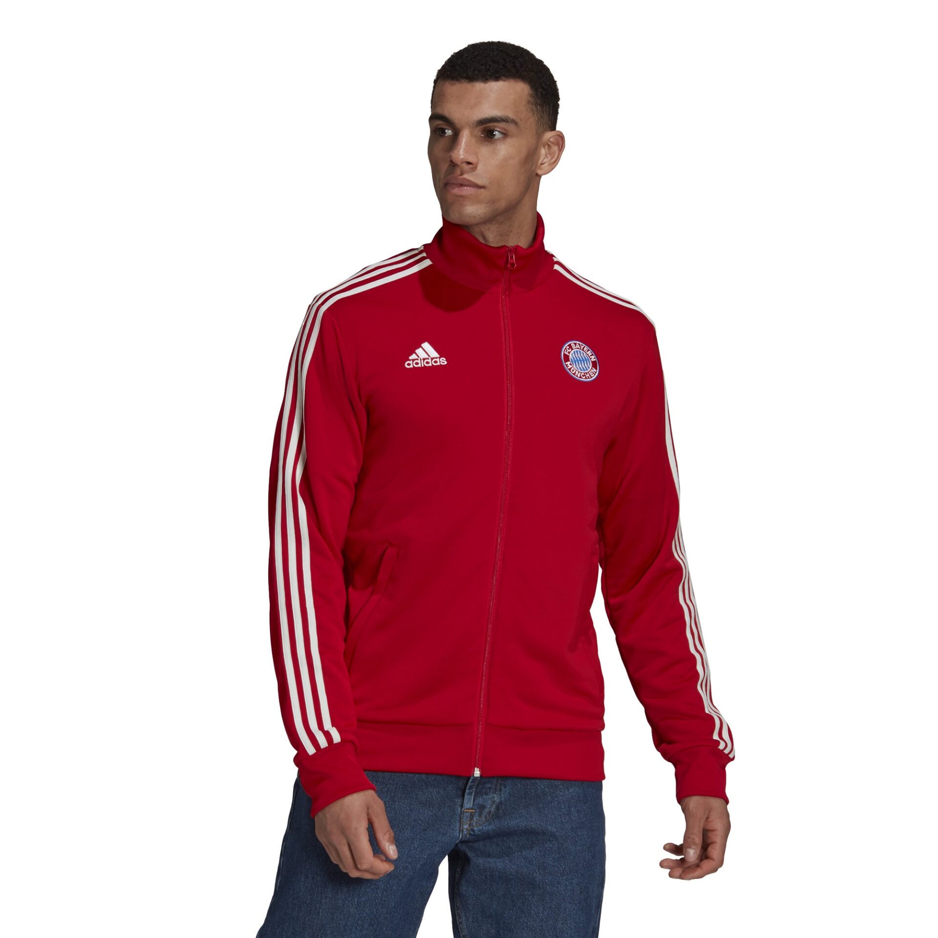 GR0684_APP_on-model_standard_white GIACCA DA ALLENAMENTO 3-STRIPES FC BAYERN MÜNCHEN INDOSSATA DAVANTI