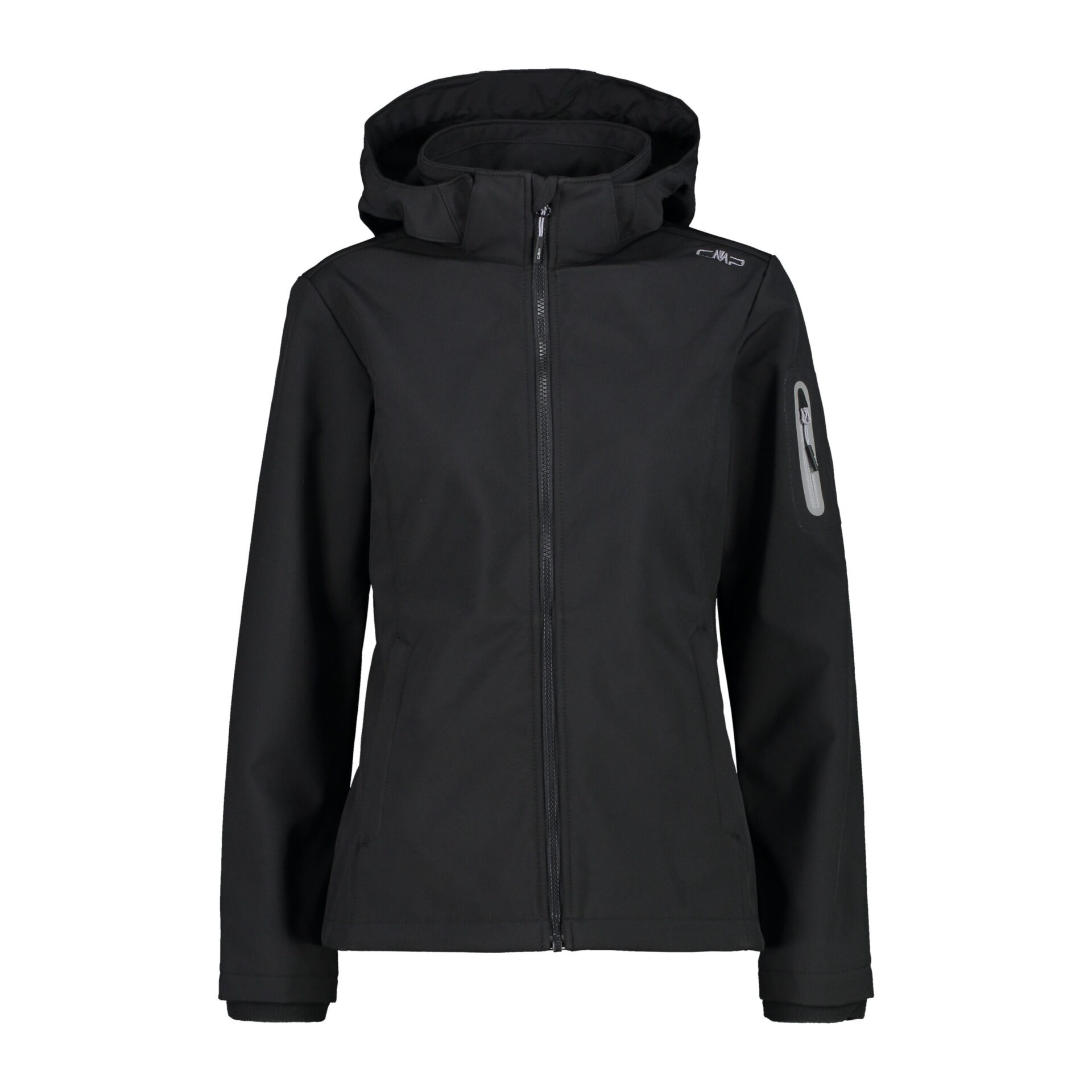 39A5006_U901_A Giacca donna in Softshell con cappuccio staccabile CMP davanti colore nero